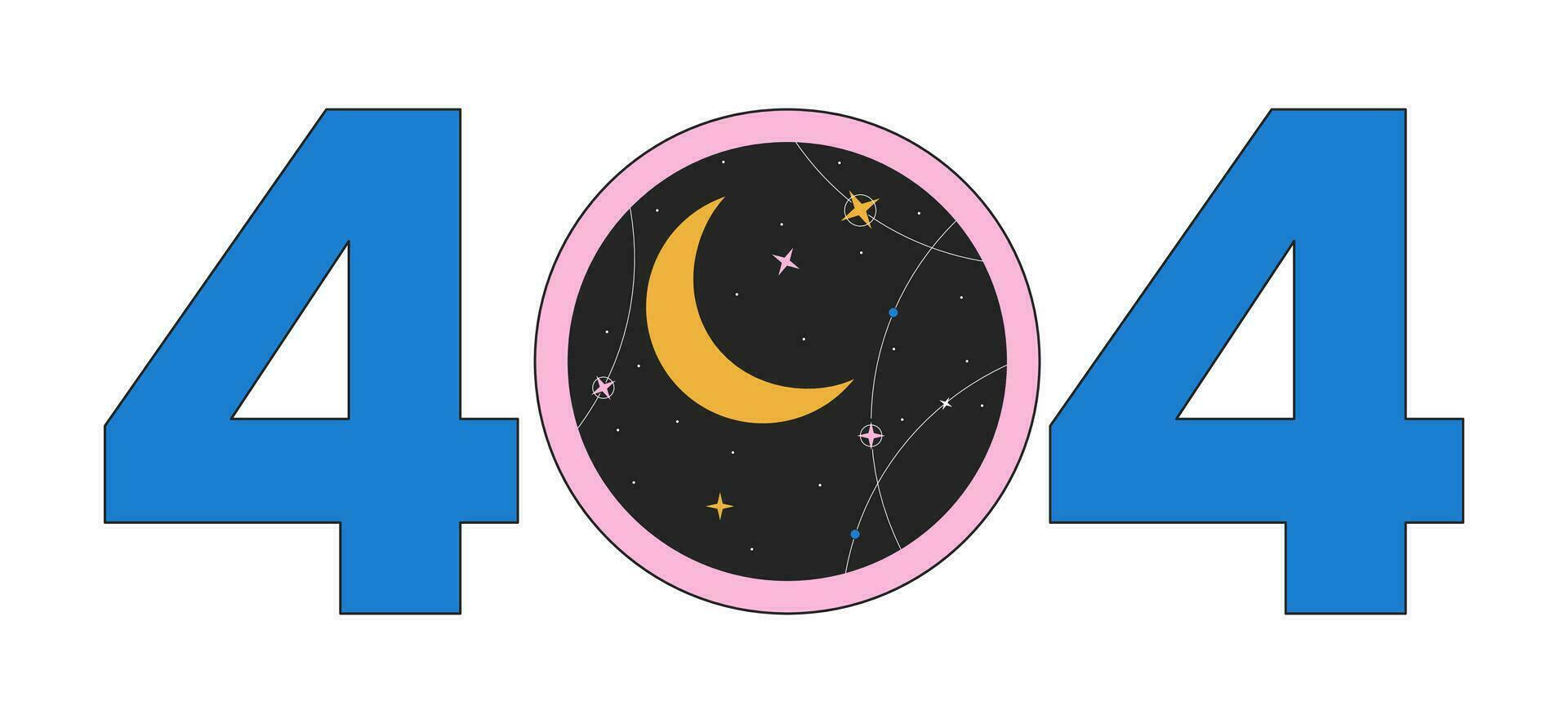 Round window with starry moon night error 404 flash message. Esoteric astrology. Empty state ui design. Page not found popup cartoon image. Vector flat illustration concept on white background