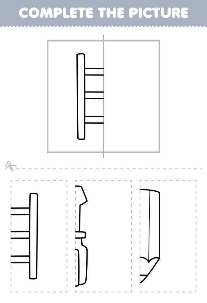 Education game for children cut and complete the picture of cute cartoon ladder half outline for coloring printable tool worksheet vector