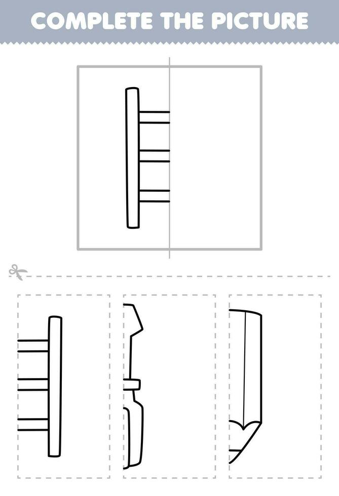 educación juego para niños cortar y completar el imagen de linda dibujos animados escalera medio contorno para colorante imprimible herramienta hoja de cálculo vector