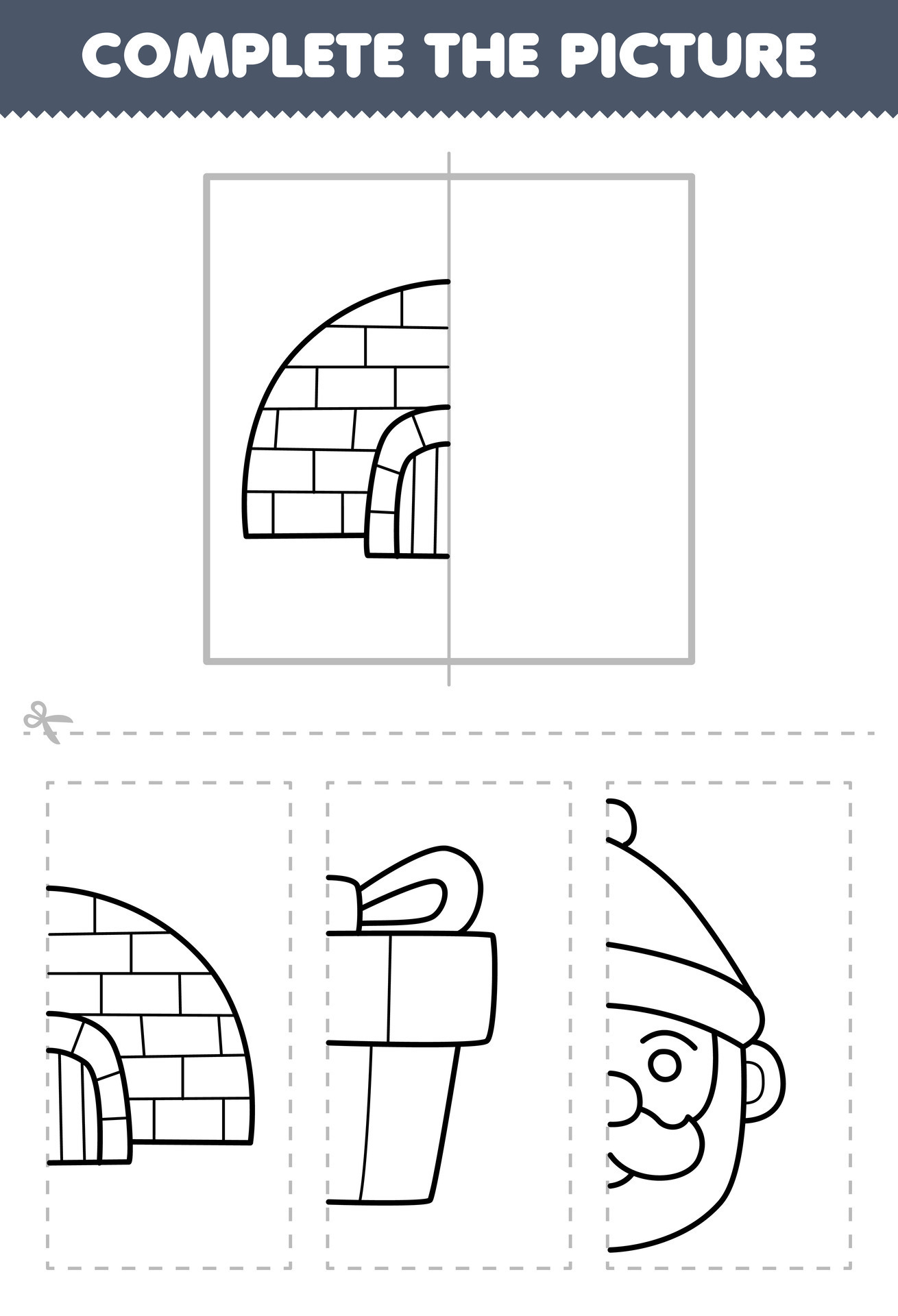 Education game for children cut and complete the picture of cute