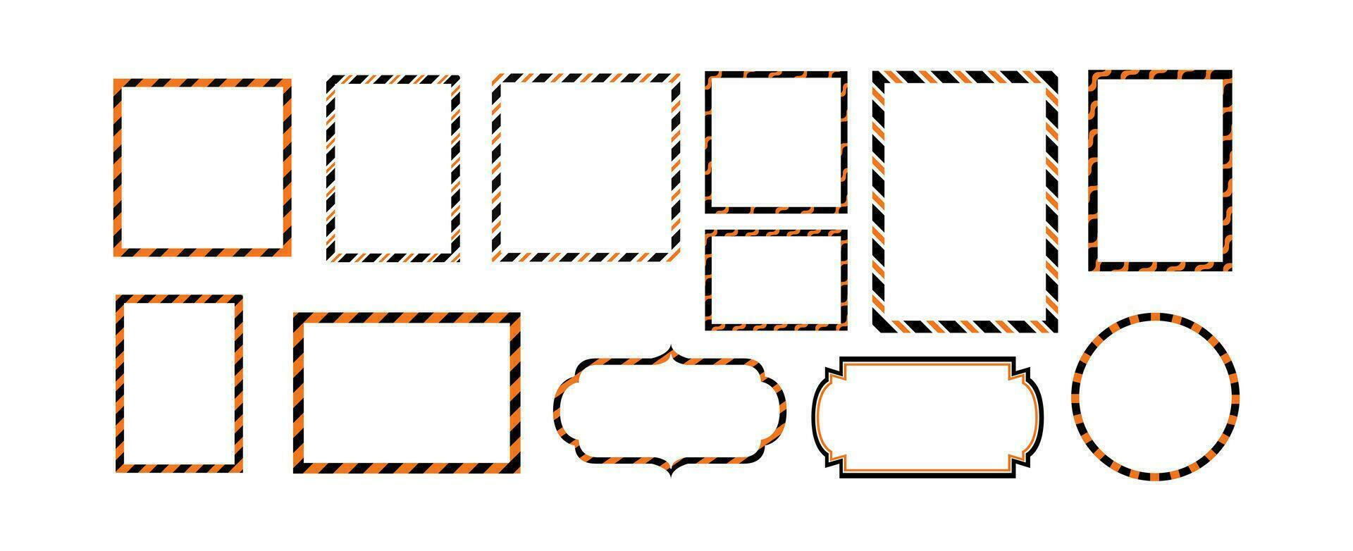 Collection of orange, black and white frame border. Halloween decoration frame vector illustration