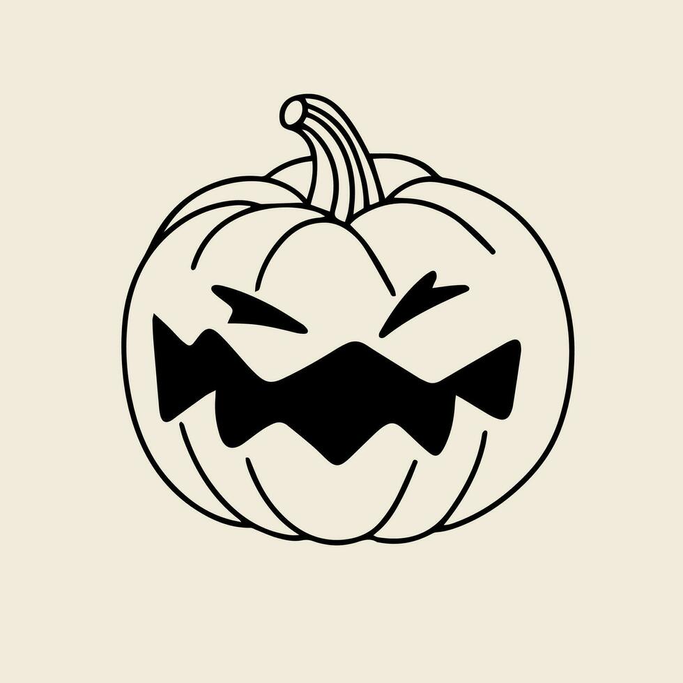 Jack o lantern in doodle style isolated on background. Halloween pumpkin in doodle style. Vector illustration.