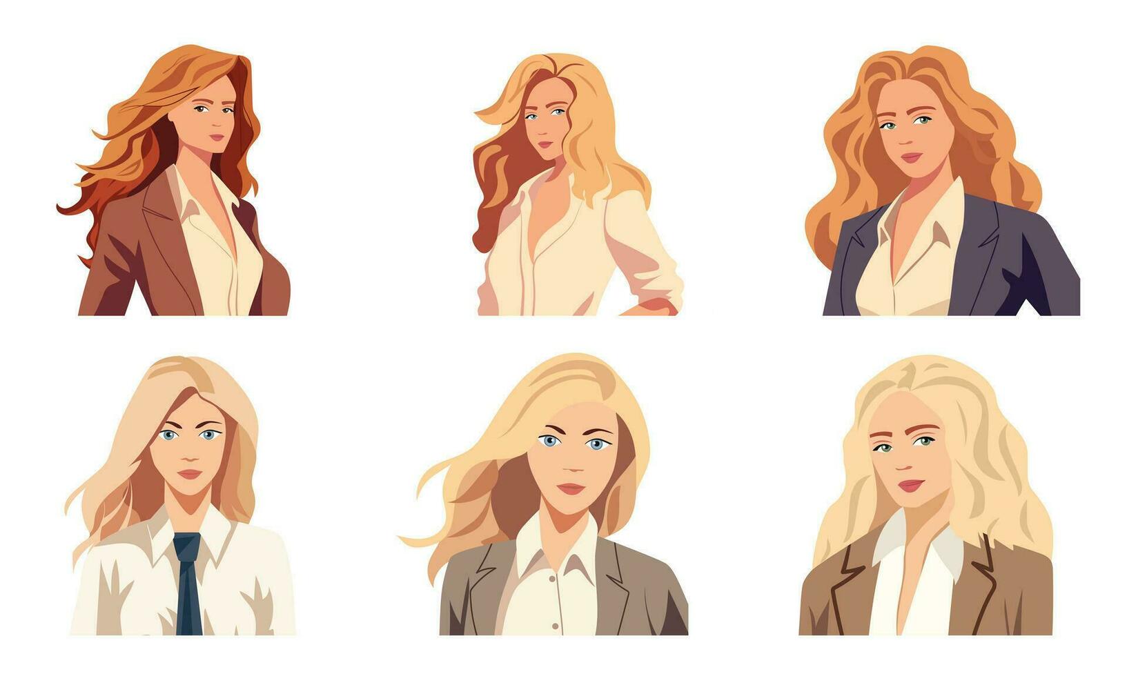 Set of avatar businesswoman. Beautiful woman portrait for business avatar. Young woman vector illustration.