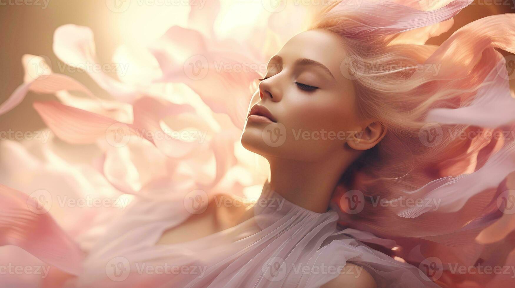 Woman sleeping and dreaming. Psychic girl considers mind and heart, spirituality, esotericism. Psychic waves concept, Generative AI illustration photo