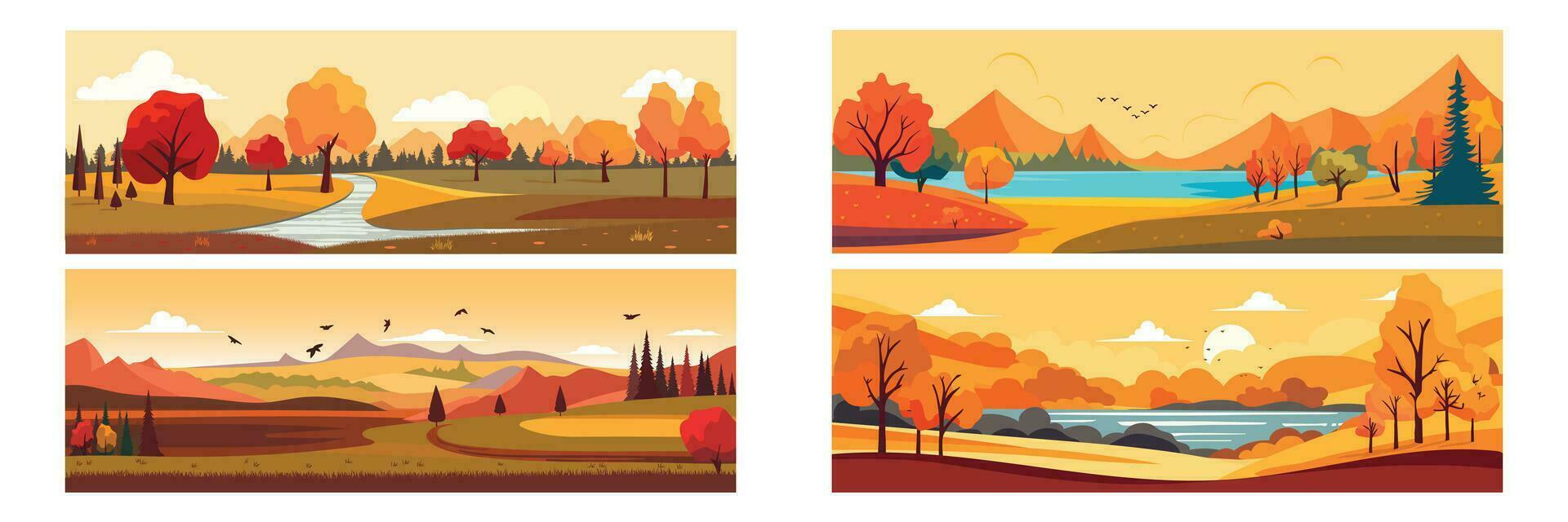 conjunto de hermosa otoño paisaje. otoño paisaje, horizontal antecedentes. vector ilustración.