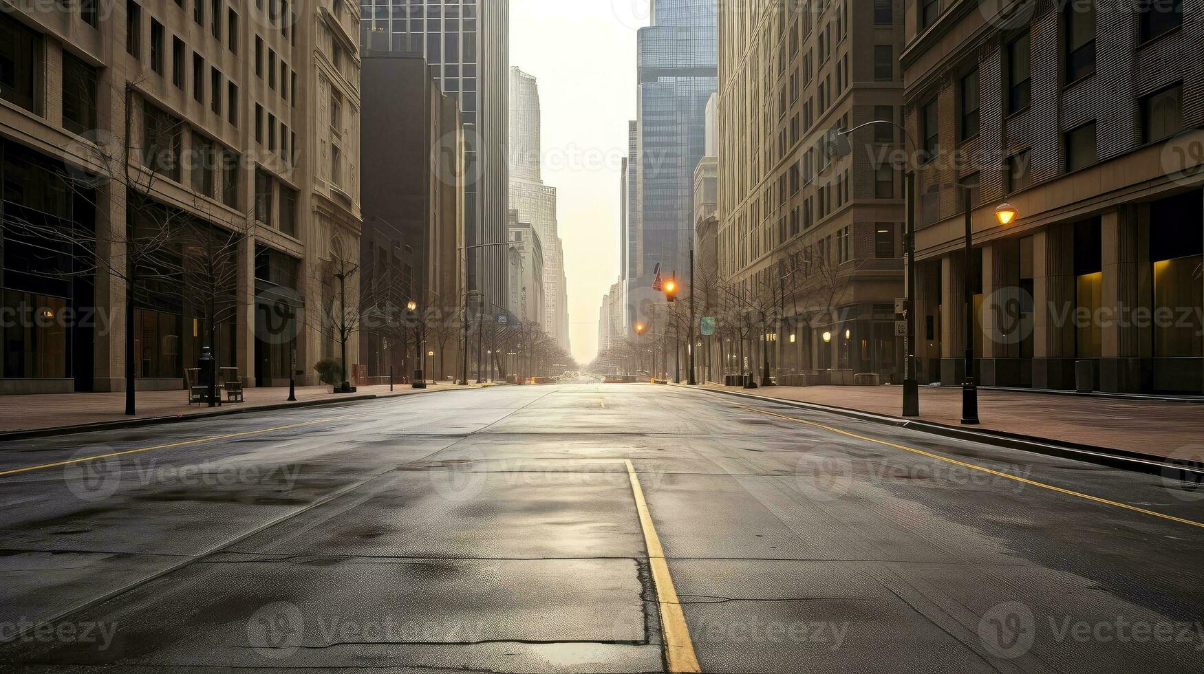 Illustration image of classical architecture and urban roads, empty road in the city, Generative AI illustration photo