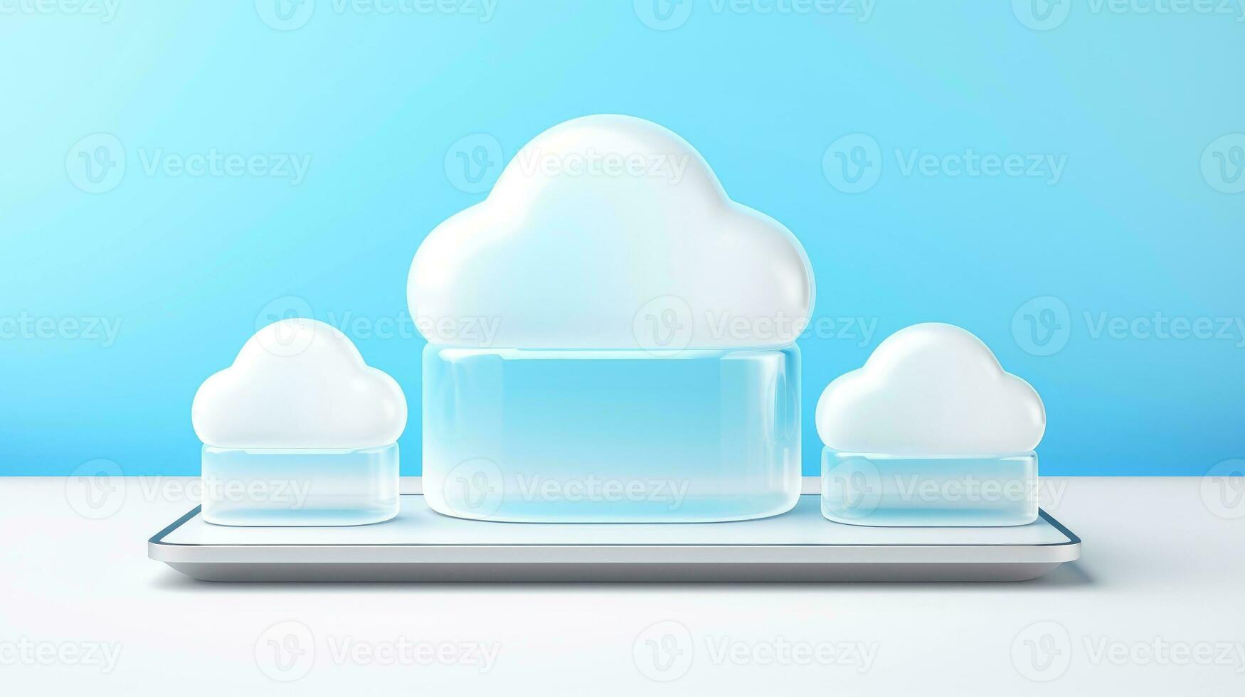 3D white blue cloud icon minimal style, cloud computing online service, digital technology security concept, Generative AI illustration photo