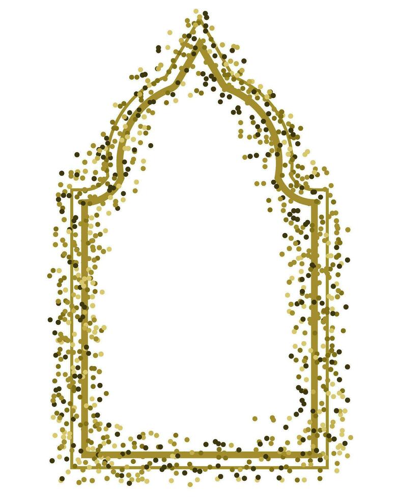 Golden islamic turkish door and window silhouette, arabic arch with glitter and shine vector