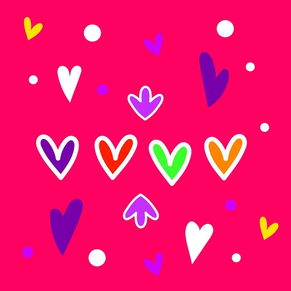 Colorful rainbow love hearts illustration with funny vector
