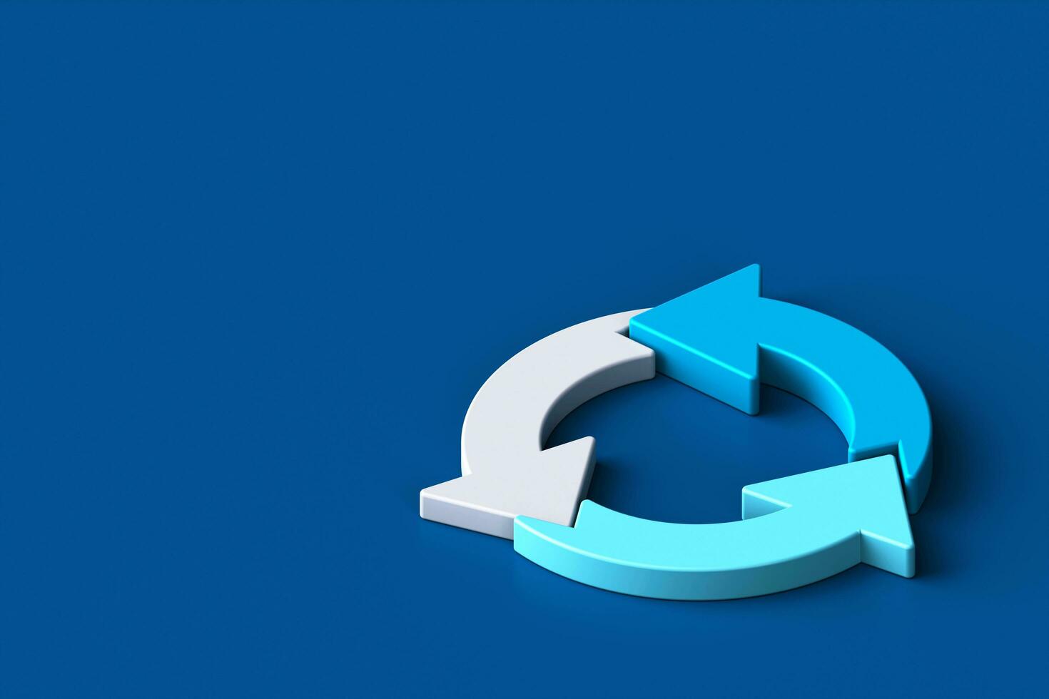 Three arrows update symbol, 3d Rotate circle symbol, 3d refresh icon on blue background. 3d rendering photo