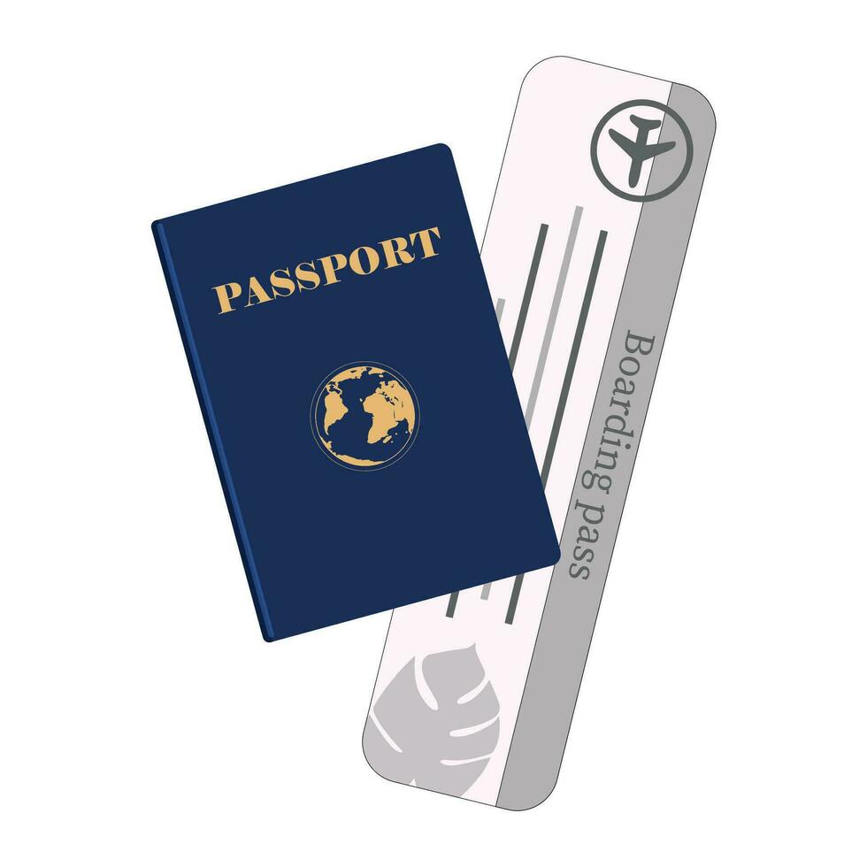 azul pasaporte con embarque pasar en un blanco antecedentes. vector