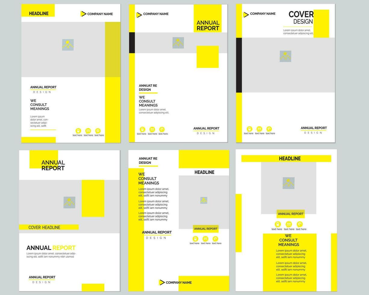 Yellow bundle annual report brochure flyer design template vector, Leaflet cover presentation abstract flat background vector