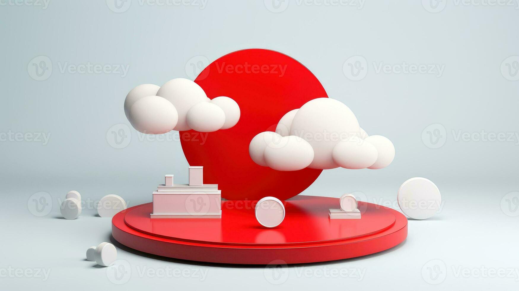 3D red white cloud icon minimal style, cloud computing online service, digital technology security concept, Generative AI illustration photo