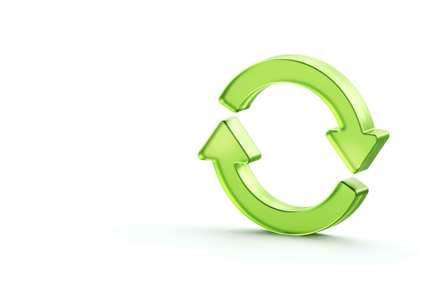 Two glass green arrows icon on white background, update symbol. 3d green glass update, refresh icon, 3d rendering photo