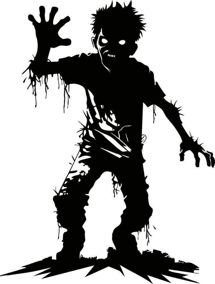 vector zombie walking out from grave. standing zombie and raising hands. standing zombie vector illustration on white background.