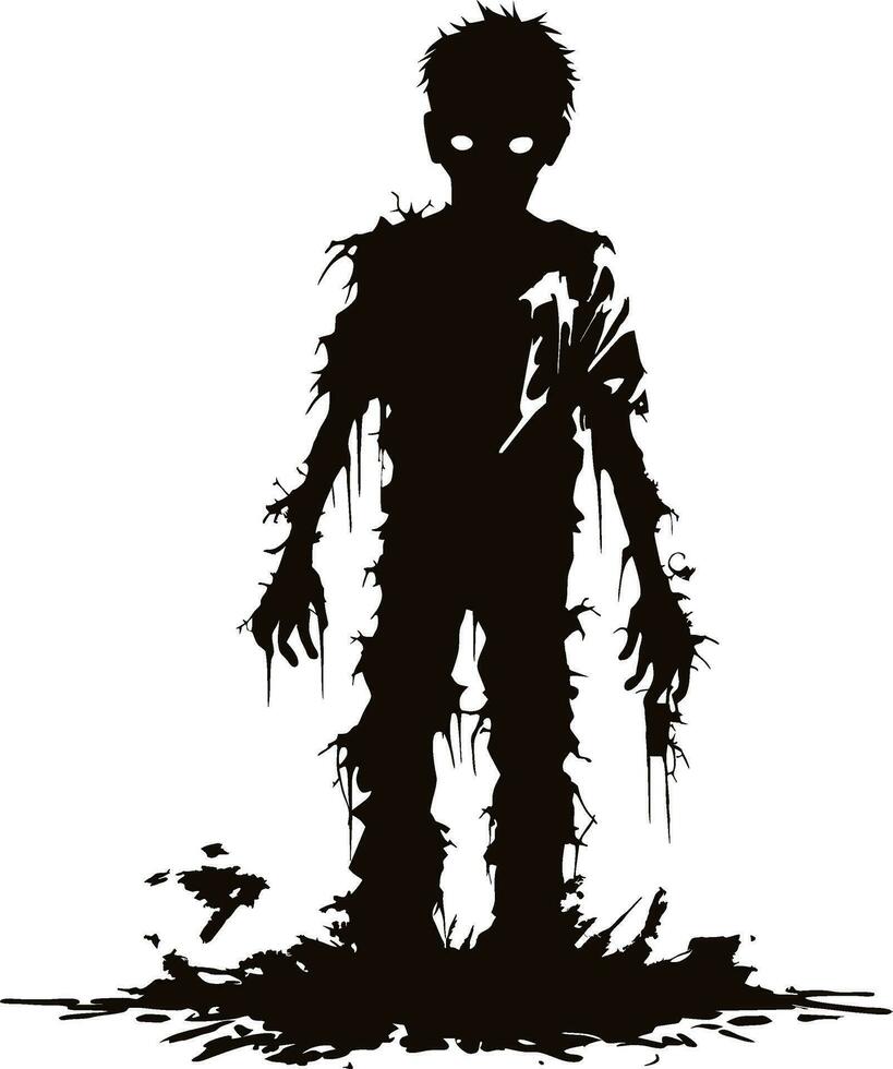 vector zombie silhoutte. standing creepy zombie. angry zombie with dark hollow vector illustration on white background.