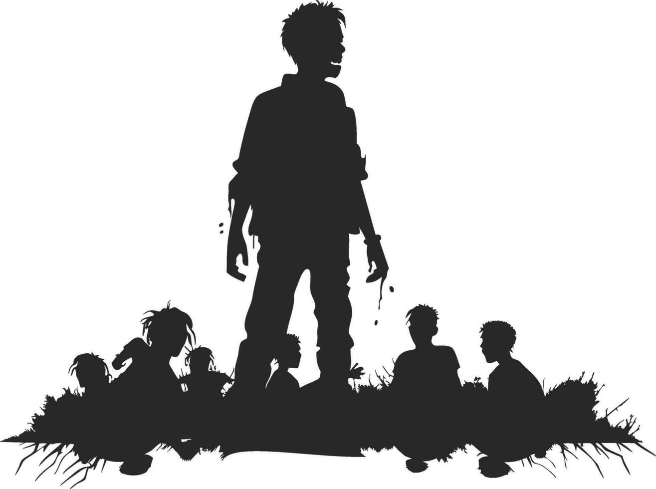 vector zombie characters. standing zombie and lying zombies. many scary zombies vector illusration on white background.
