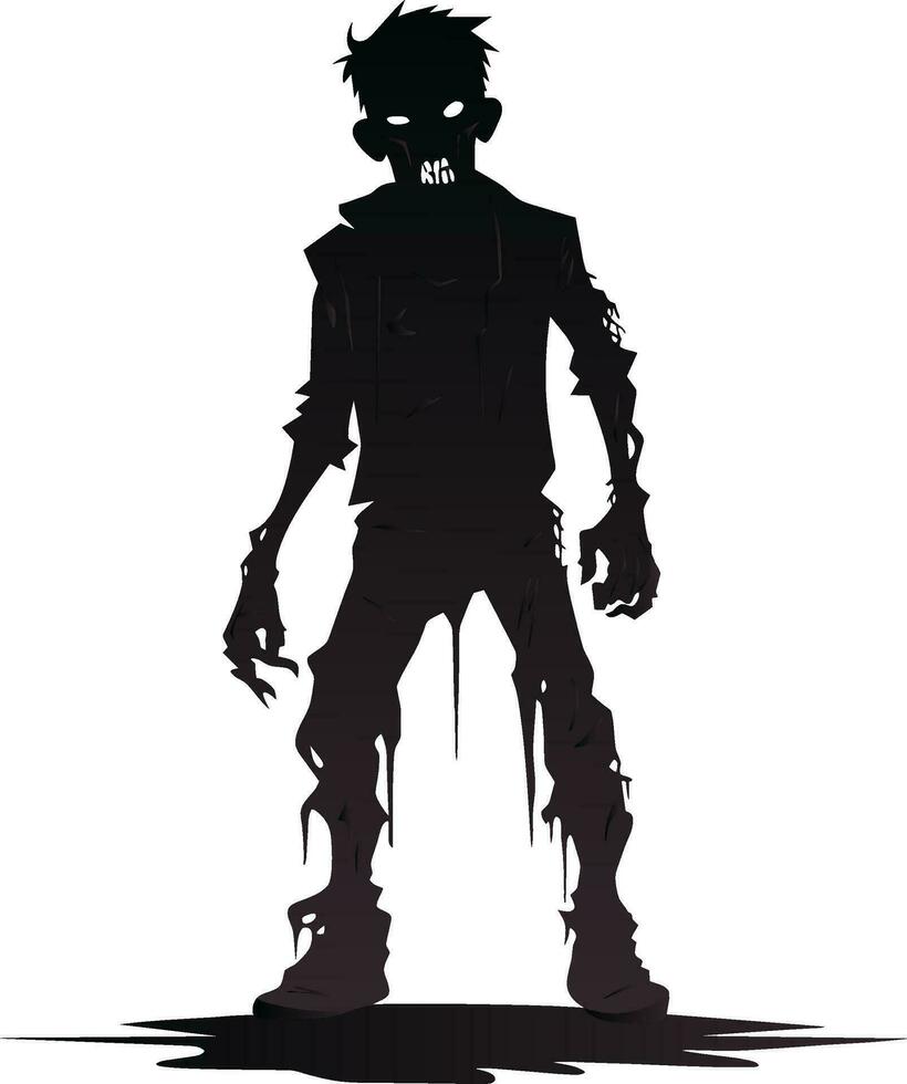 vector zombie silhoutte. standing creepy zombie. angry zombie with dark hollow vector illustration on white background.