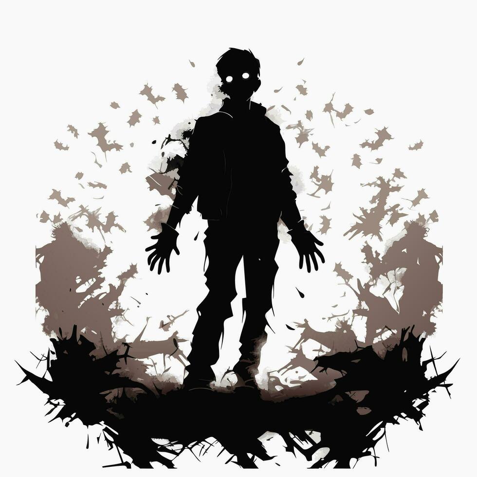 vector standing zombie. staying zombie with dark hollow. zombie with a piece of tree vector illustration on white background.