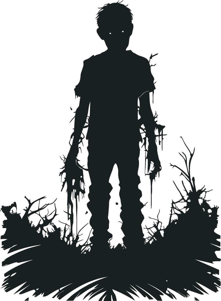 vector zombie silhoutte. standing creepy zombie. angry zombie with dark hollow vector illustration on white background.