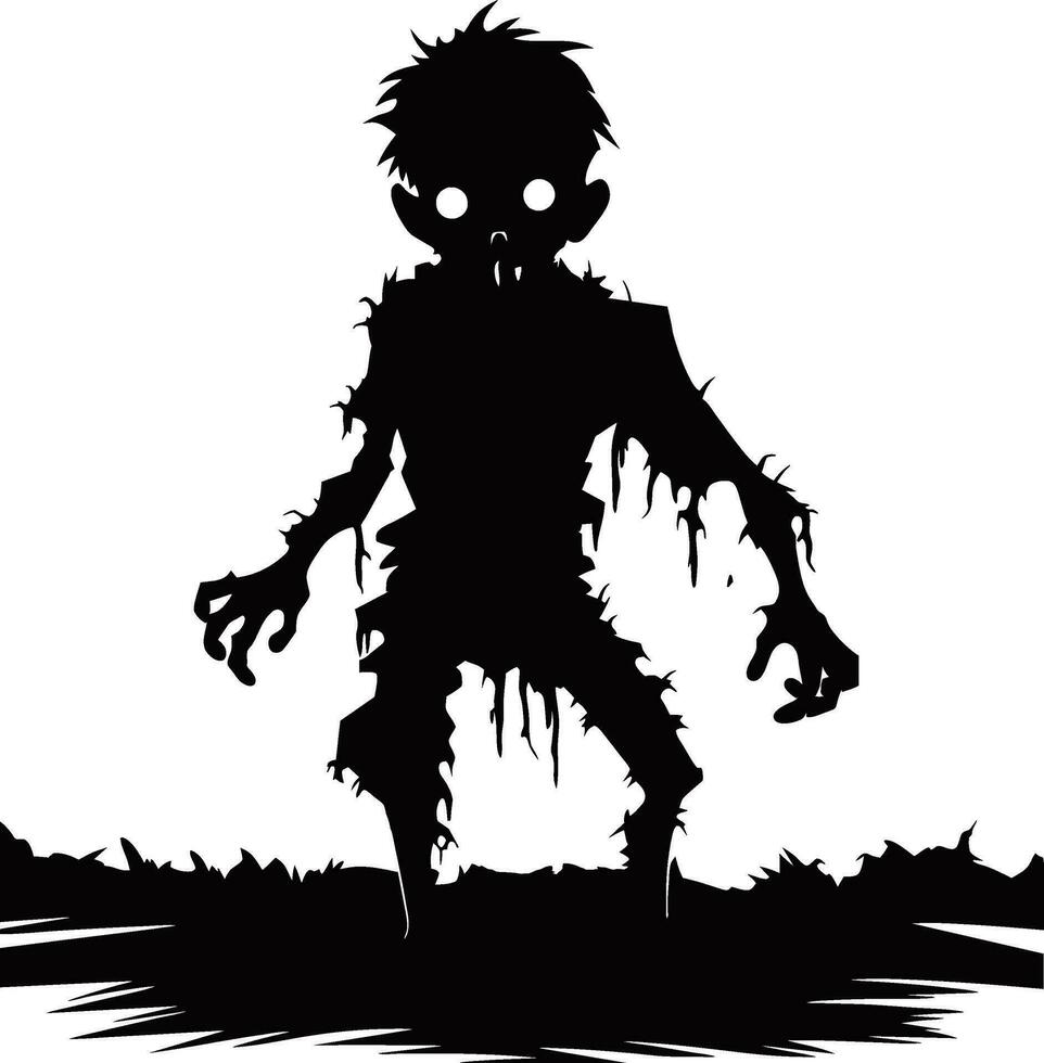 vector zombie walking out from grave. standing zombie and raising hands. standing zombie with tree vector illustration on white background.