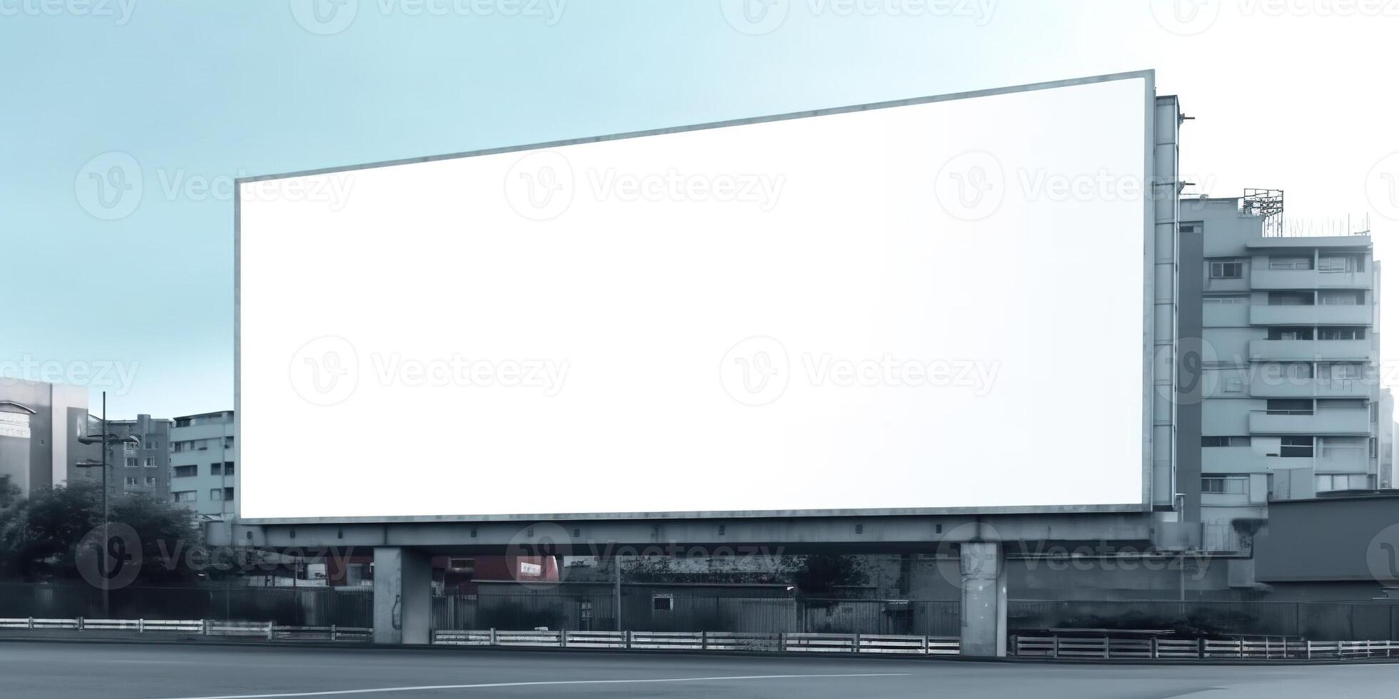 , Realistic street big billboard mock up blank for presentation advertising. Outdoor sign blank in the futuristic city, business concept. photo
