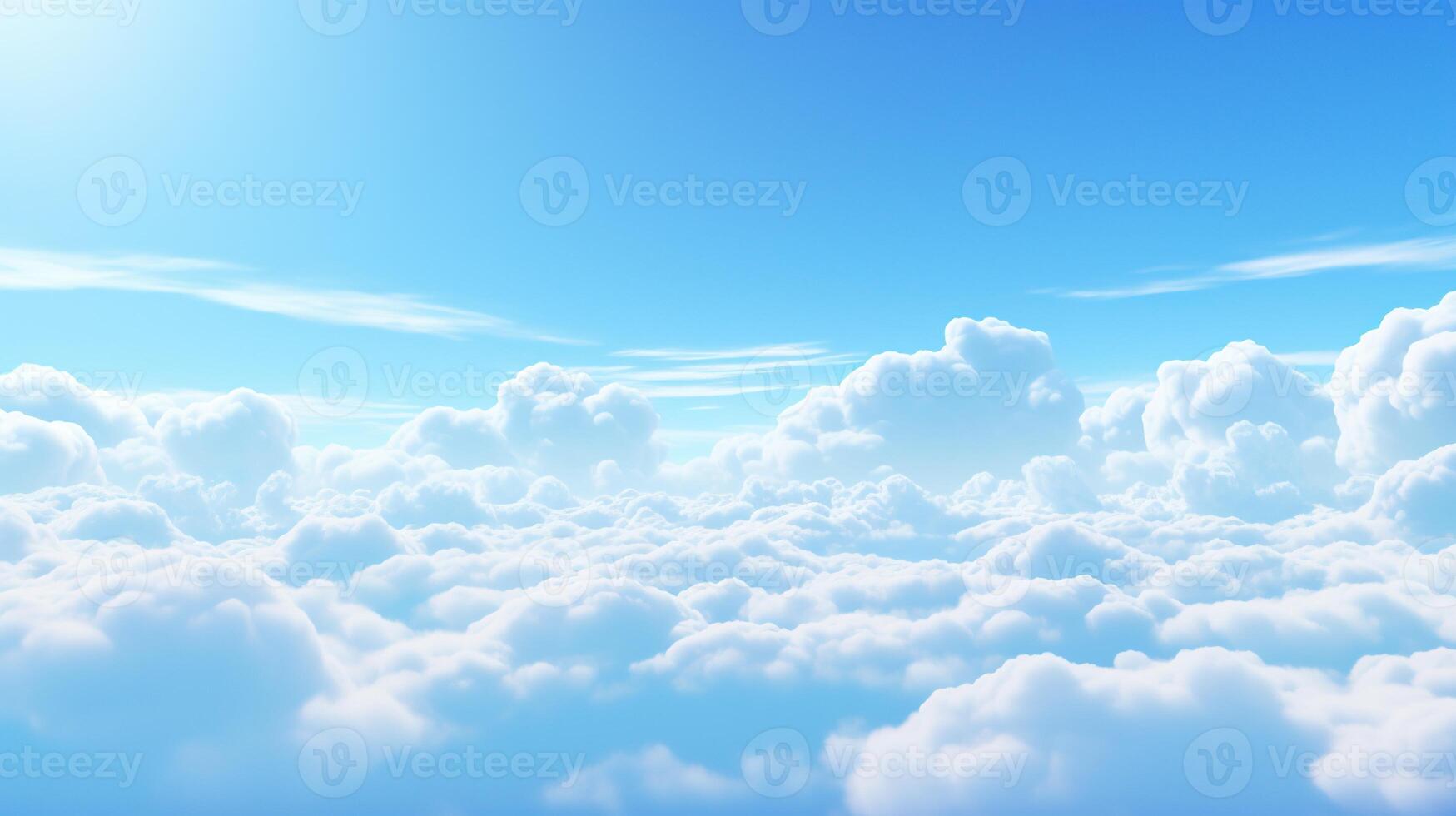 , Blue fantastic 3d clouds on the floor, sky and landscape. Gentle colors and with bright lights. photo