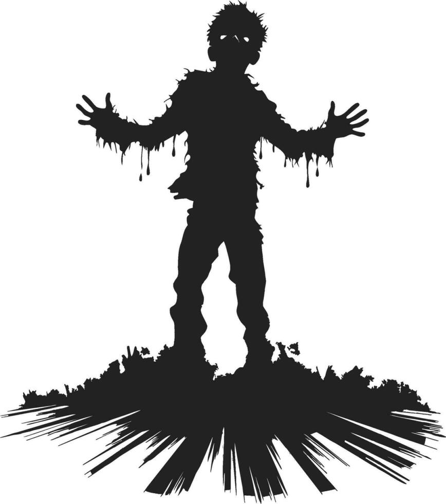 vector zombie walking out from grave. standing zombie and raising hands. standing zombie vector illustration on white background.