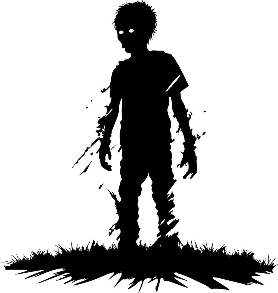 vector zombie silhoutte. standing creepy zombie. angry zombie with dark hollow vector illustration on white background.