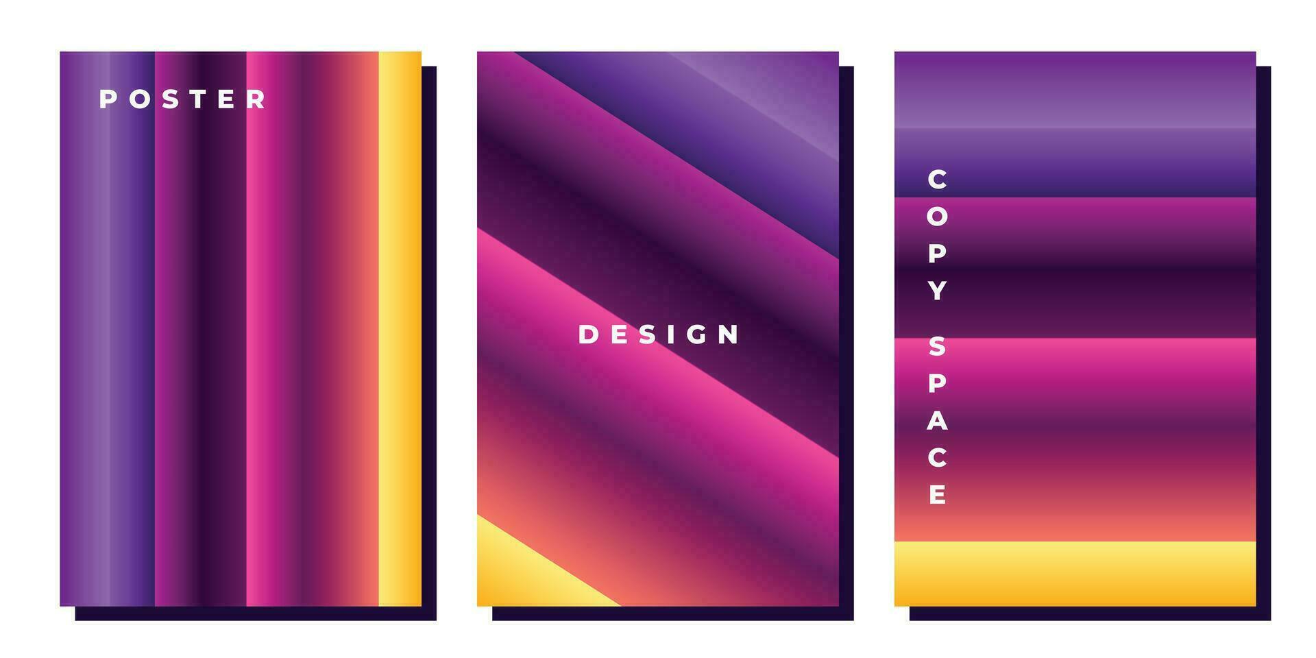 Colorful diagonal gradation background template copy space set. Stripes colour gradation design for poster, banner, leaflet, cover, magazine, brochure, flyer, or booklet. vector