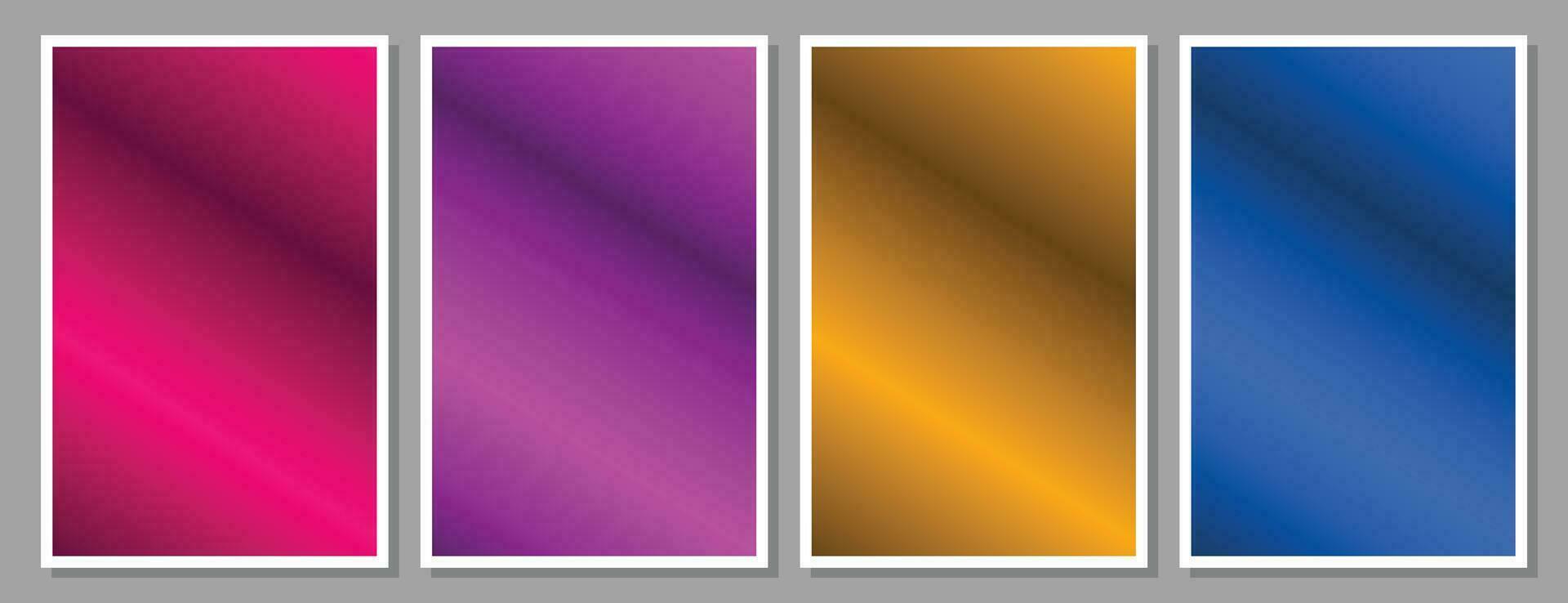 Colorful screen gradient background template set. Diagonal colour gradation backdrop design for poster, banner, leaflet, pamphlet, cover, brochure, or magazine. vector