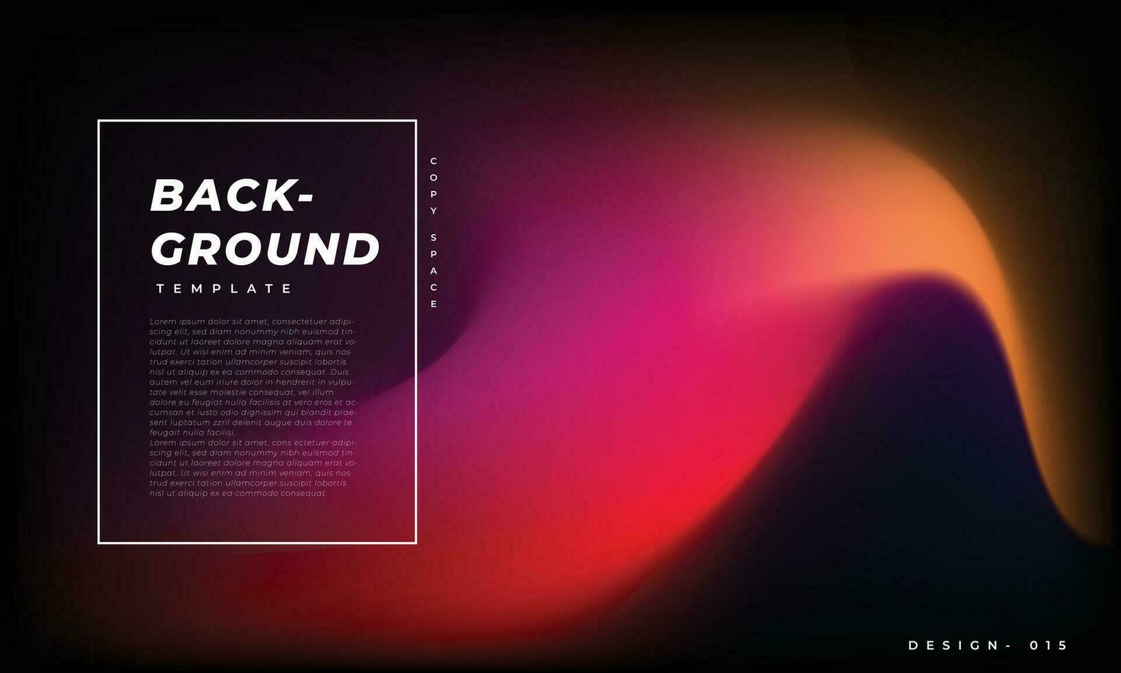 Dark and colorful fluid gradient mesh background template copy space. Dynamic and blurred colour gradation backdrop design. Suitable for poster, banner, landing page, or magazine cover. vector