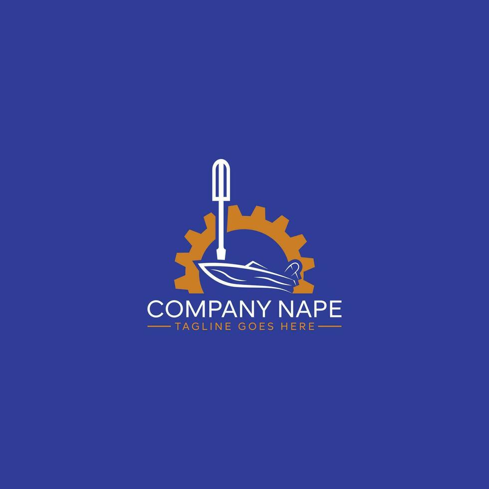simple illustration of boat and wrench, logo template for boat mechanic or auto marine garage. vector