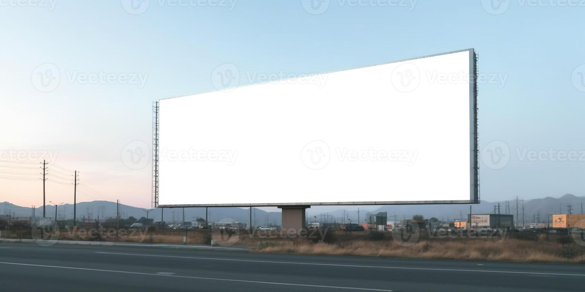 Generative AI, Realistic street big billboard mock up blank for presentation advertising. Outdoor sign blank in the futuristic city, business concept photo