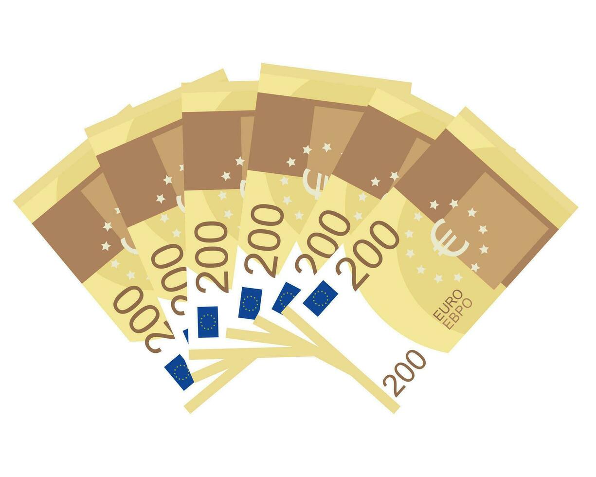 conjunto de 200 euro billete de banco admirador. dos cien euros vector ilustración.