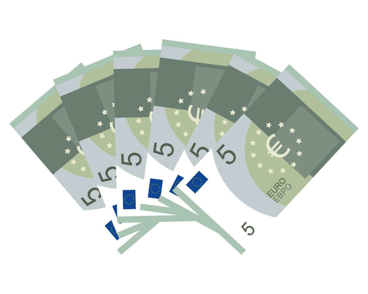 Set of 5 euro banknote fan. Five euros. Vector illustration.