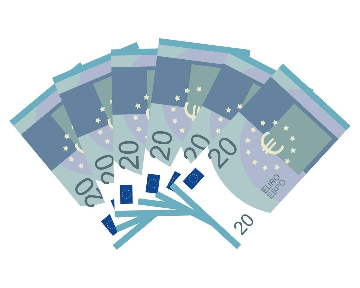 Set of 20 euro banknote fan. Twenty euros. Vector illustration.