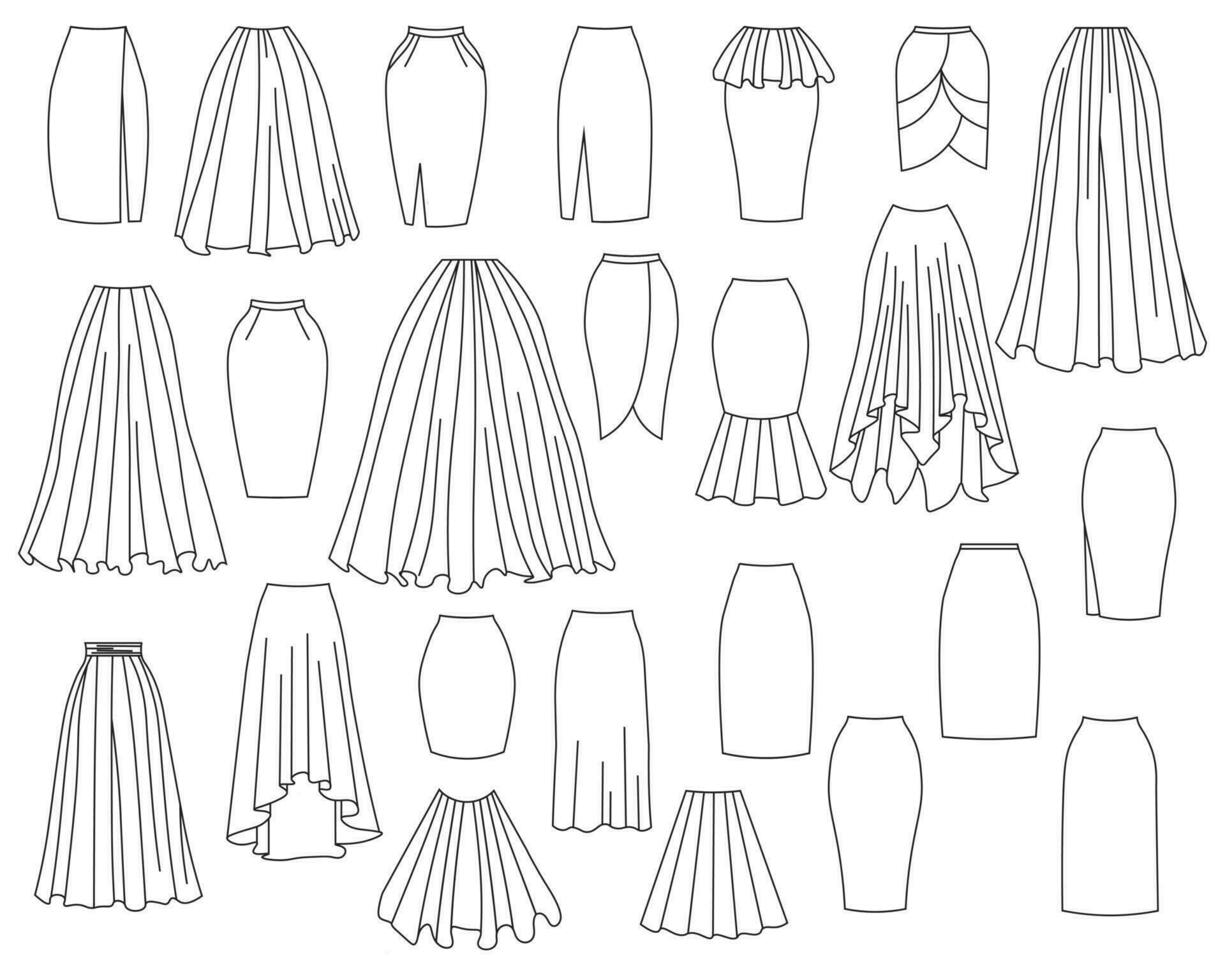 Set of different types of skirts for woman fashion vector