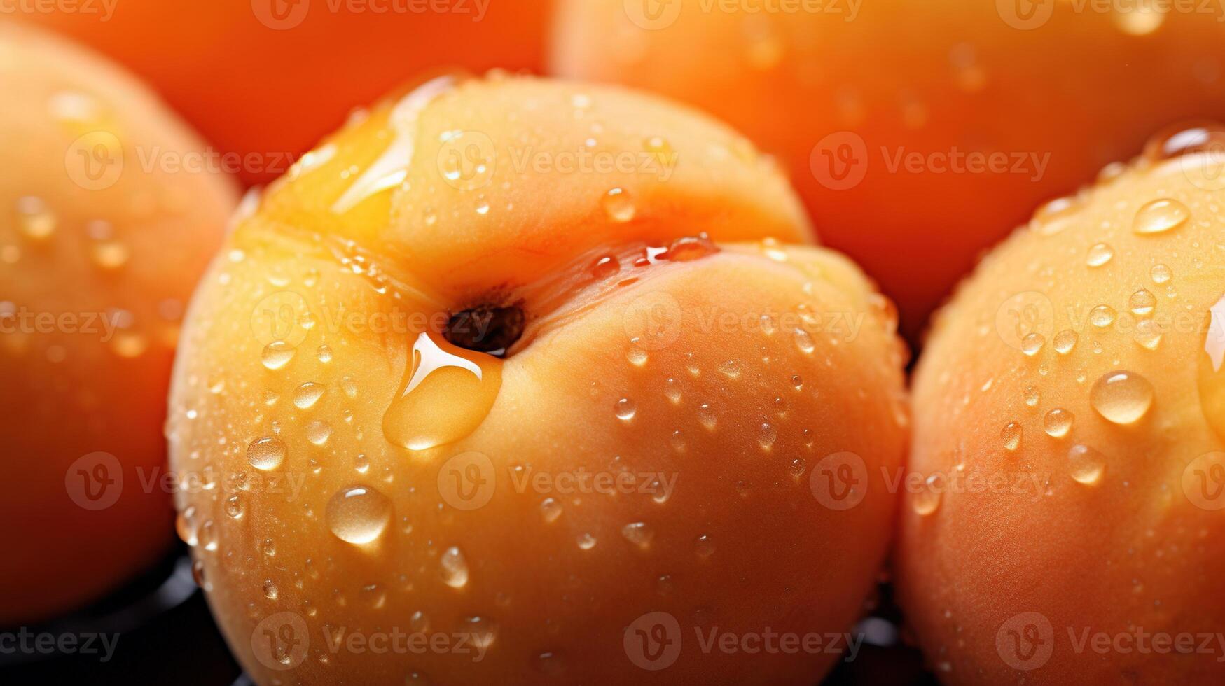 Generative AI, bright slice of juicy ripe apricot and water drops, macro of summer fruit photo