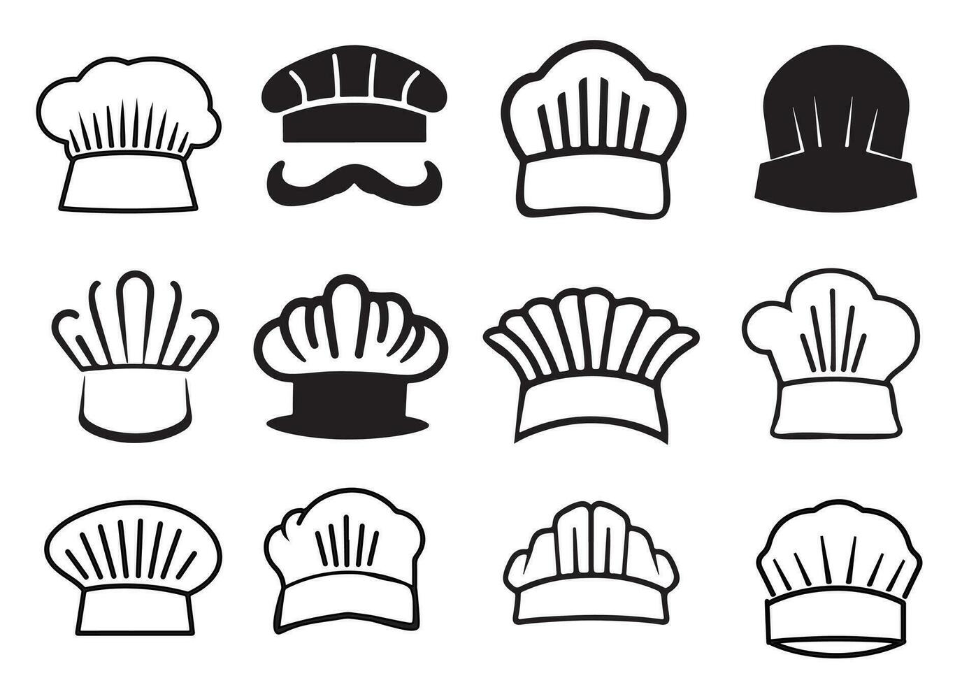 cocinar sombrero conjunto íconos mano dibujado bosquejo vector ilustración