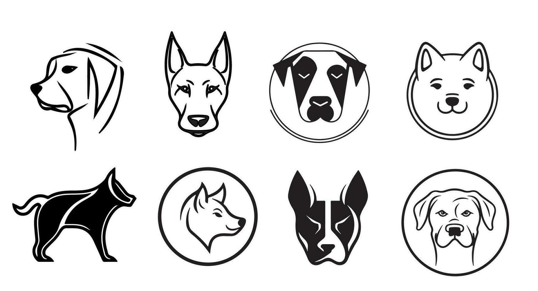 Set of dog emblems sketch hand drawn logo Vector illustration