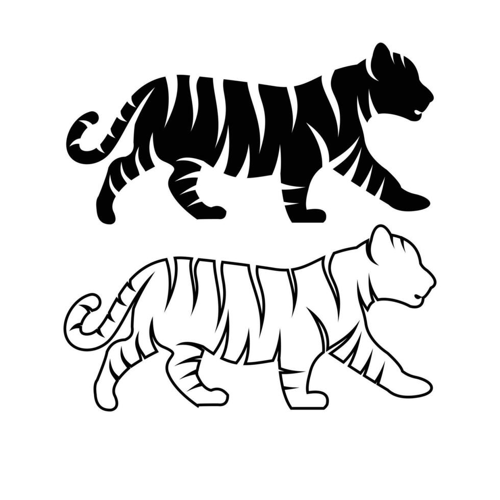 Silhouette Vector of Tiger Cubs