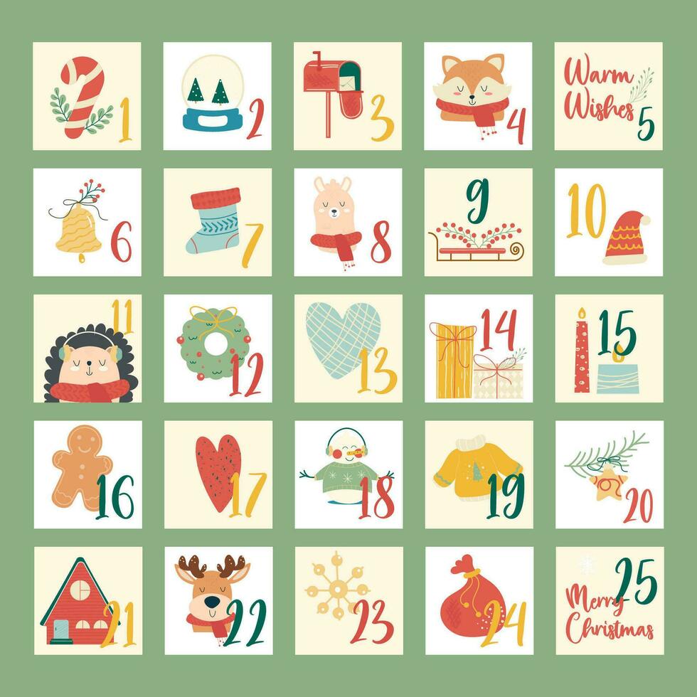 Hand draw festive christmas advent calendar vector