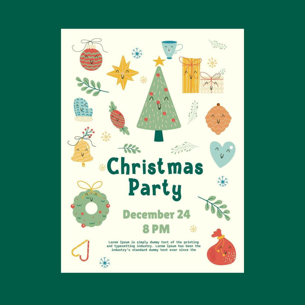 Flat christmas party invitation template vector