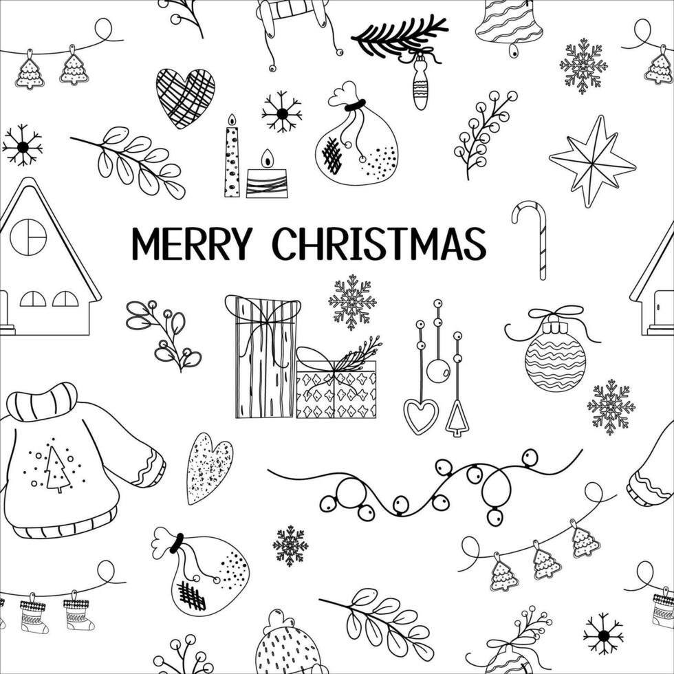 Seamless outline pattern Christmas vector