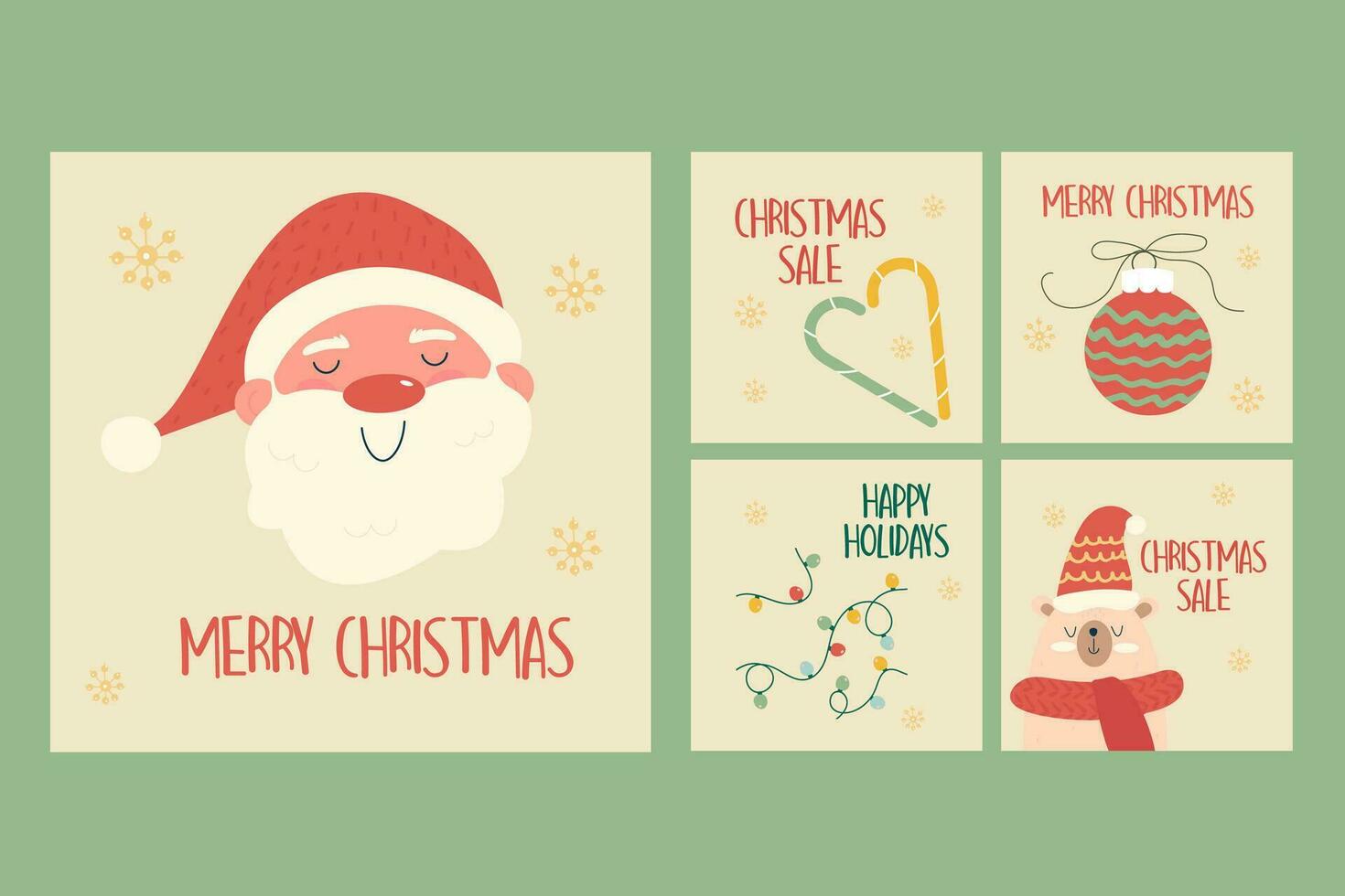 Hand Drawn Christmas instagram posts collection. Social media vector