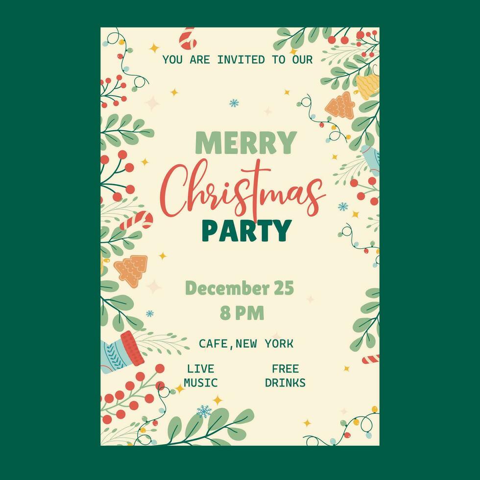 Hand Drawn christmas party vertical poster party template vector