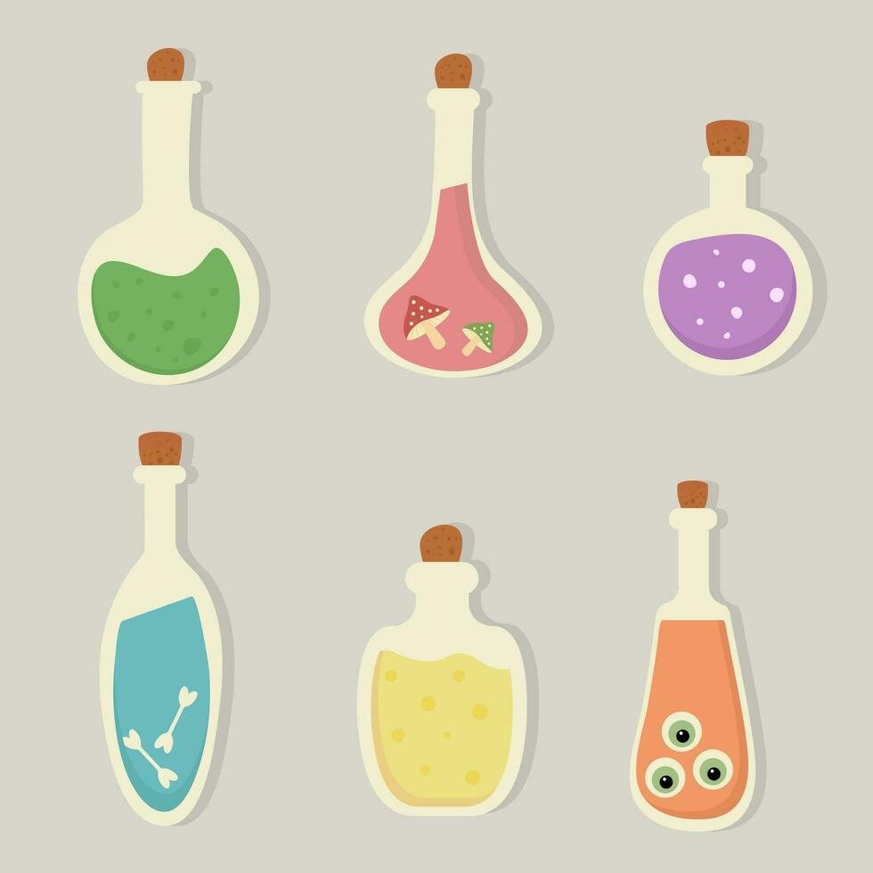 Magical bottles with potion vector