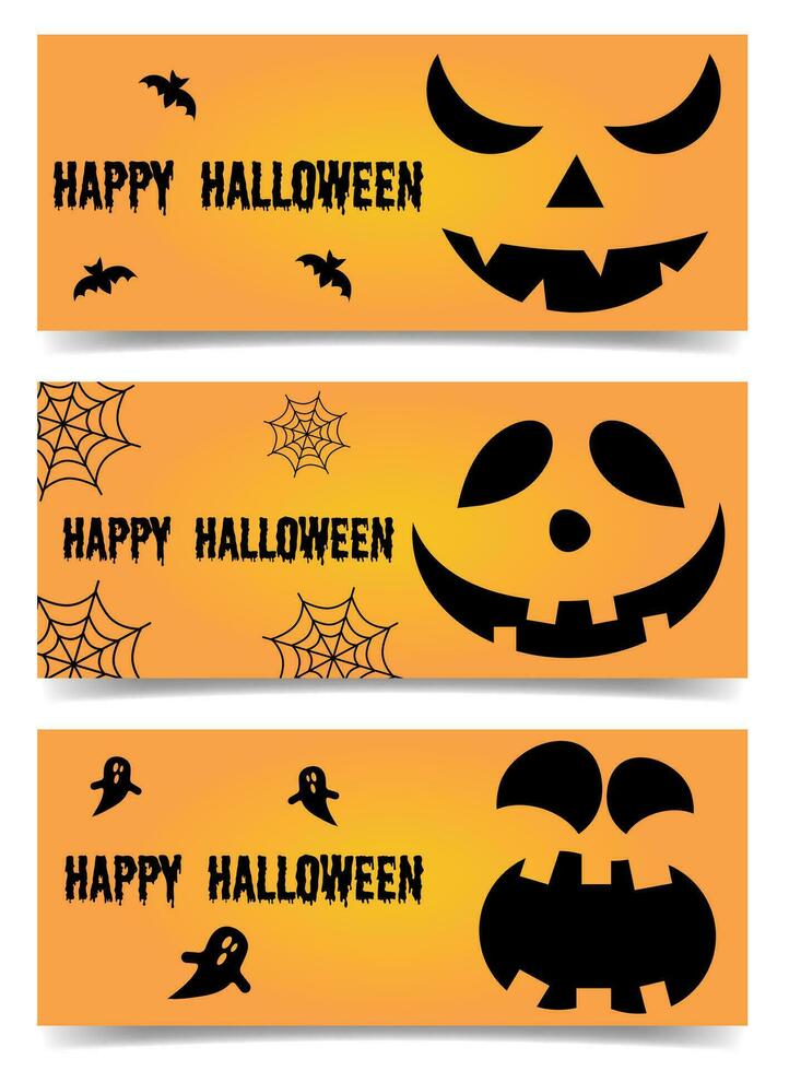 Halloween banner set with different scary faces vector