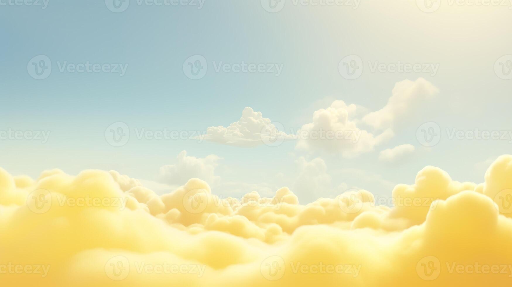 , Light yellow fantastic 3d clouds on the floor, sky and landscape. Gentle colors and with bright lights. photo
